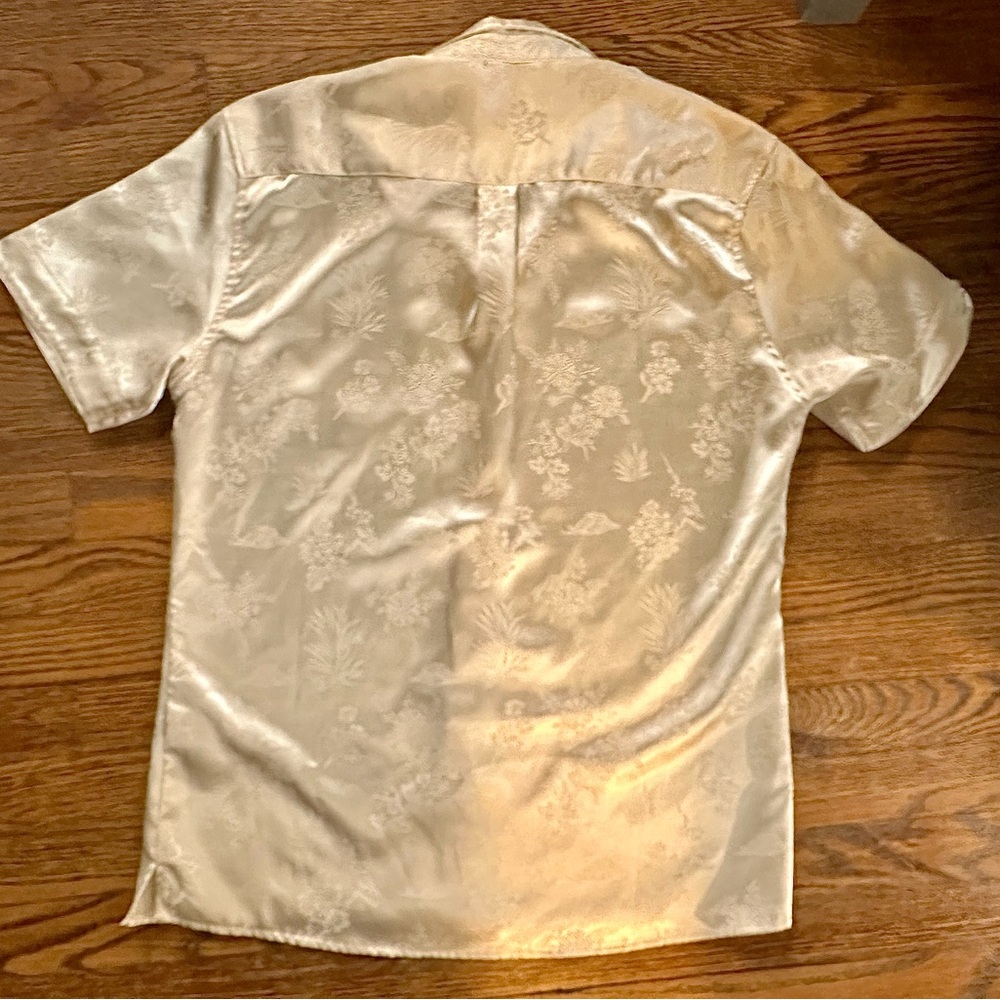 Satin Shirt Floral Button Down Men’s Small Cream Jacquard Wedding Party COOFANDY - Picture 7 of 8